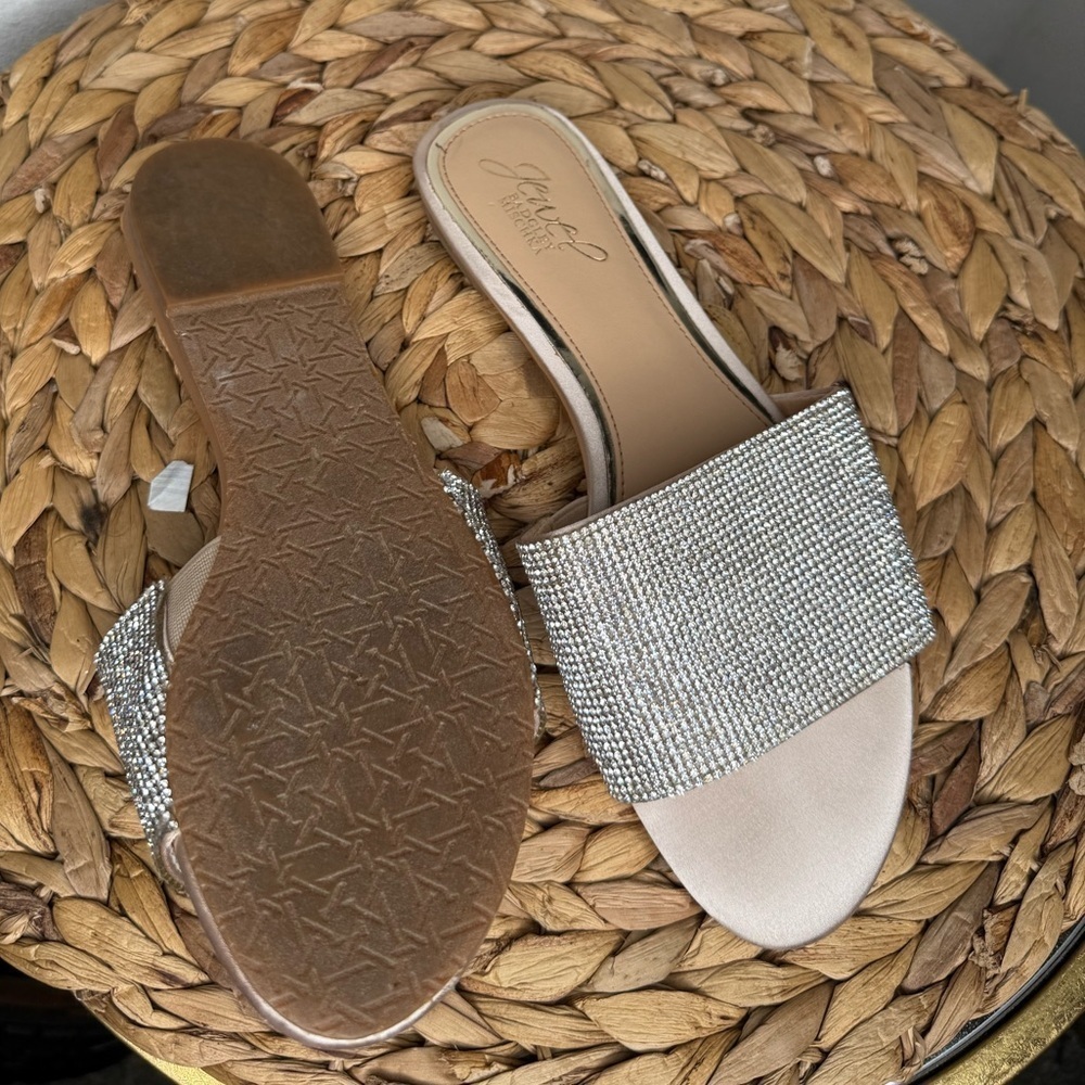 Jewel Badgley Mischka Sandal Flats Khaleesi Jeweled Slides Rhinestone Crystal - Picture 3 of 8